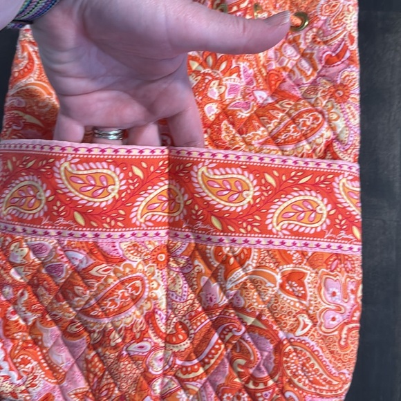 Vera Bradley Orange Paisley Quilted Drawstring Backpack Purse - Picture 2 of 6